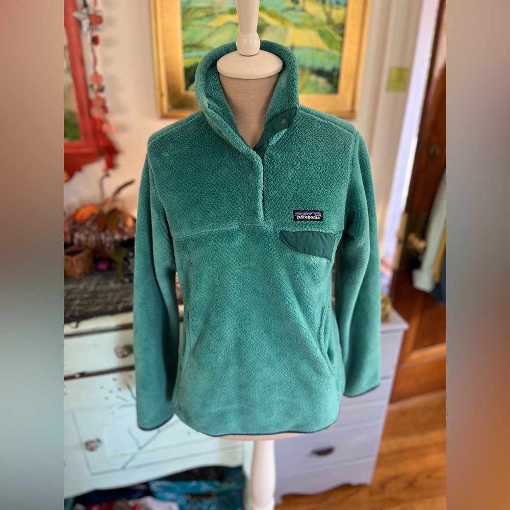 Patagonia Fleece Jacket S Thick Green Fleece Fall Winter Front Pockets VGUC